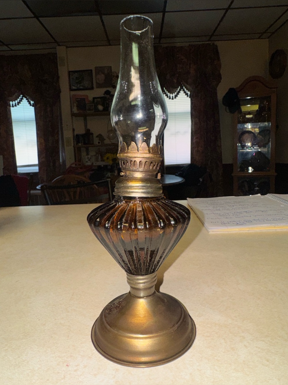Vintage Miniature hurricane glass oil lamp